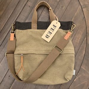 NWT Unisex FEED Army Green Crossbody Tote